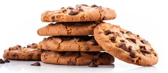 Poster - Irresistible Stack of Delicious Chocolate Chip Cookies on a White Background