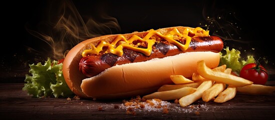 Poster - Delicious Hot Dog with Melted Cheese and Golden French Fries