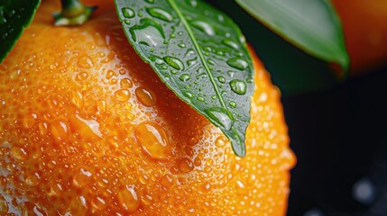 Poster - Fresh orange with water droplets, ideal for food and health concepts