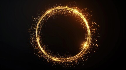 Poster - A circle of gold sparkles on a dark black background. Perfect for luxury and festive designs