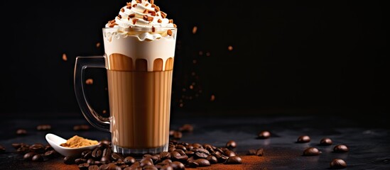 Poster - Decadent Caramel Latte with Whipped Cream, Cocoa, and Chocolate Chips - Perfect Coffee Break Indulgence