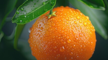 Poster - Fresh orange with water droplets, perfect for food and health-related designs