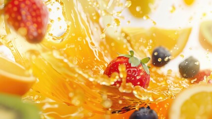 Poster - A close up image of a fruit bowl with oranges and strawberries. Perfect for healthy eating concepts