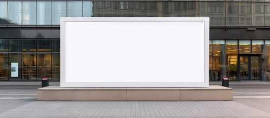 Poster - Striking White Billboard Embellishing Modern Brick FaÃ§ade in Busy Business District