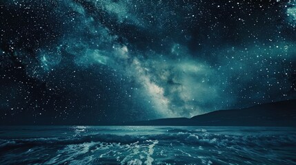 Aufkleber - Serene night scene with stars reflecting on calm water. Ideal for backgrounds or nature-themed designs