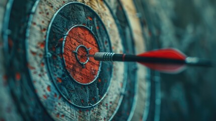 Poster - A red dart hitting the center of a bulls eye. Suitable for business and success concepts