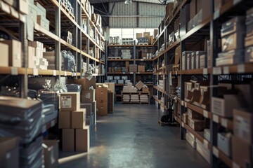 Aufkleber - A large warehouse filled with boxes. Ideal for logistics and storage concepts