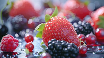 Aufkleber - A close up of a bunch of berries on a table. Ideal for food and nutrition concepts