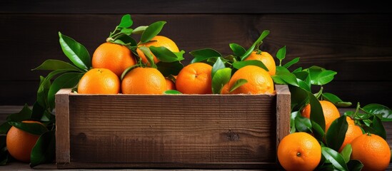 Wall Mural - Rustic Wooden Crate Overflowing with Fresh Mandarins on a Farm Table