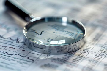 Poster - A magnifying glass on top of a paper, suitable for educational or research concepts