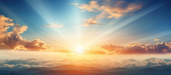 Poster - Majestic Sunset Casting Warmth Over Mountain Peaks in a Serene Evening Landscape