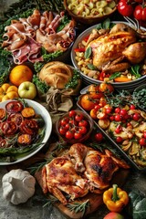 Poster - A table filled with an assortment of food items. Perfect for food blogs or restaurant menus
