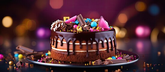 Poster - Delectable Chocolate Cake Covered in Sprinkles and Cookies, Rich with Chocolate Glaze