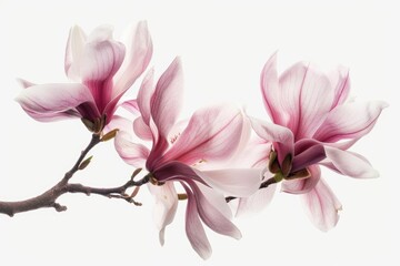 Poster - Two pink flowers on a branch against a white background. Suitable for various design projects