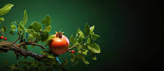 Wall Mural - Vibrant Red Apple Hanging on Tree Branch with Fresh Green Leaves in Orchard