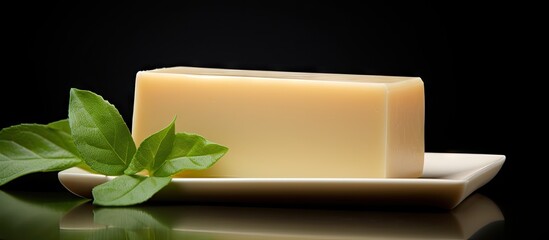 Poster - Organic Soap Bar with Fresh Green Leaf - Natural Cosmetics Concept