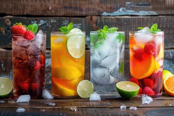 Poster - Row of various drinks in glasses, perfect for beverage concept designs