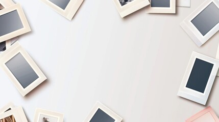Poster - A white table covered with various pictures. Ideal for design projects