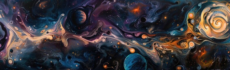 Wall Mural - abstract formations resembling planetary orbits and cosmic trajectories against a backdrop of swirli