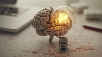 Aufkleber - Light bulb with a brain inside, suitable for educational concepts
