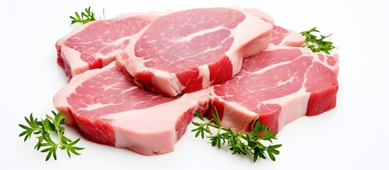 Aufkleber - Variety of Fresh Raw Meat Cuts Displayed on a Clean White Surface