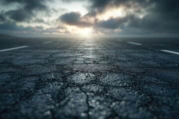 Aufkleber - An empty asphalt road with a cloudy sky in the background. Suitable for various transportation and travel concepts