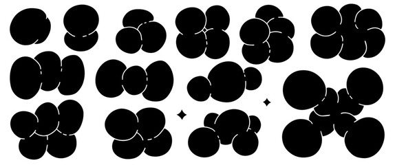 Poster - Abstract plural Bubble shapes sticker pack. Funky y2k organic elements icons in trendy retro hand drawn style. Cartoon graffiti vector illustration isolated on white background.