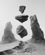  black and white photography, stones balancing on a simeteical way