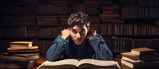 Poster - Focused Young Man Studying Intently for Academic Exams with Determination