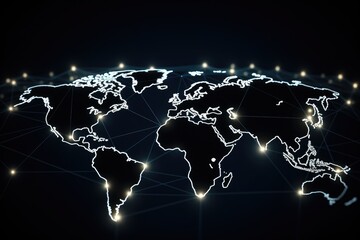 Poster - Map of the planet, Internet and technology. Modern science. Abstract plexus geometric background, Futuristic world map, Ai Generated