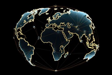 Poster - Map of the planet, Internet and technology. Modern science. Abstract plexus geometric background, Futuristic world map, Ai Generated