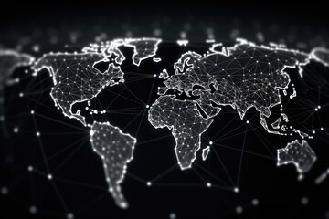 Poster - Map of the planet, Internet and technology. Modern science. Abstract plexus geometric background, Futuristic world map, Ai Generated