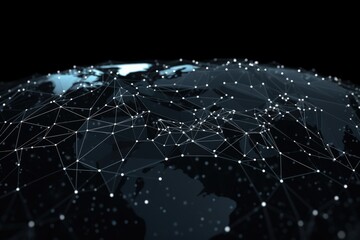 Poster - Map of the planet, Internet and technology. Modern science. Abstract plexus geometric background, Futuristic world map, Ai Generated