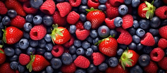 Wall Mural - Abundant Assortment of Fresh Juicy Berries and Blueberries in a Colorful Mix of Healthy Fruits