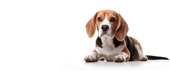 Poster - Adorable Beagle Puppy Poses Playfully on White Background in a Charming Showcase of Cuteness