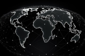 Poster - Map of the planet, Internet and technology. Modern science. Abstract plexus geometric background, Futuristic world map, Ai Generated