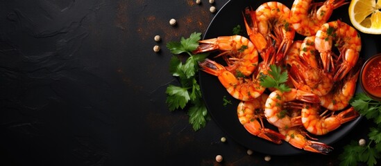 Poster - Tasty Grilled Shrimp with Zesty Lemon and Fresh Parsley on White Plate
