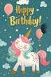 adorable unicorn for kids vector for bityhday card, with text 