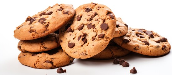 Poster - Delicious Homemade Chocolate Chip Cookies Arranged on a Clean White Surface