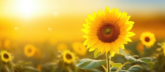 Sticker - Vibrant Sunflowers in the Field Bask in the Warm Glow of Sunset