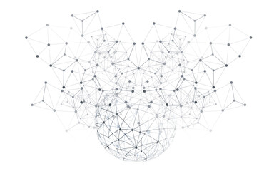Poster - Black and White Modern Minimal Style Polygonal Networks Structure, Digital Telecommunications Concept Design,Network Connections, Transparent Geometric Wireframe, Creative Isolated Vector Illustration