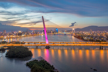 Wall Mural - Aerial view of Tran Thị Ly bridge Da Nang city, Vietnam