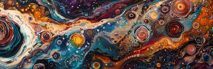 Wall Mural - abstract formations resembling planetary orbits and cosmic trajectories against a backdrop of swirli