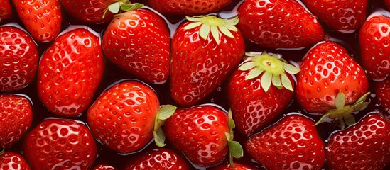 Wall Mural - Vibrant Close-Up Shot of Ripe Strawberries - Delicious and Nutritious Berry Dessert