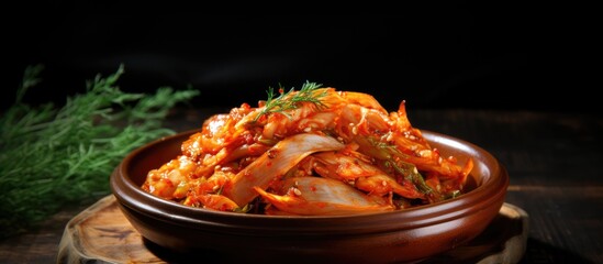 Canvas Print - Vibrant Kimchi: Traditional Korean Pickled Vegetables with Spicy Seasoning in a Bowl