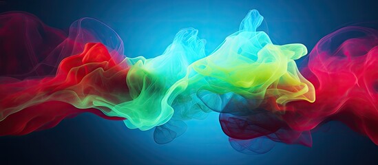 Poster - Vibrant Abstract Smoke Swirls on Blue Background with Red and Green Accents