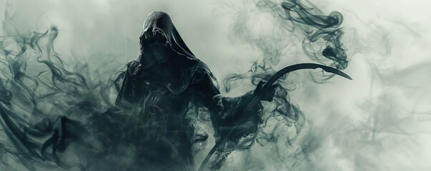 Silhouette of grim reaper death with scythe