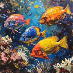 Diverse Marine Fish: Colorful and diverse marine fish swimming in a coral reef, capturing the beauty of underwater life