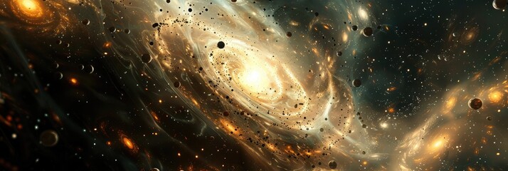 Wall Mural - abstract formations resembling planetary orbits and cosmic trajectories against a backdrop of swirli