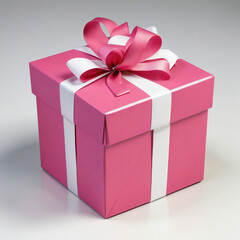 Illustration of a pink gift box tied with a white ribbon, pop art style cartoon